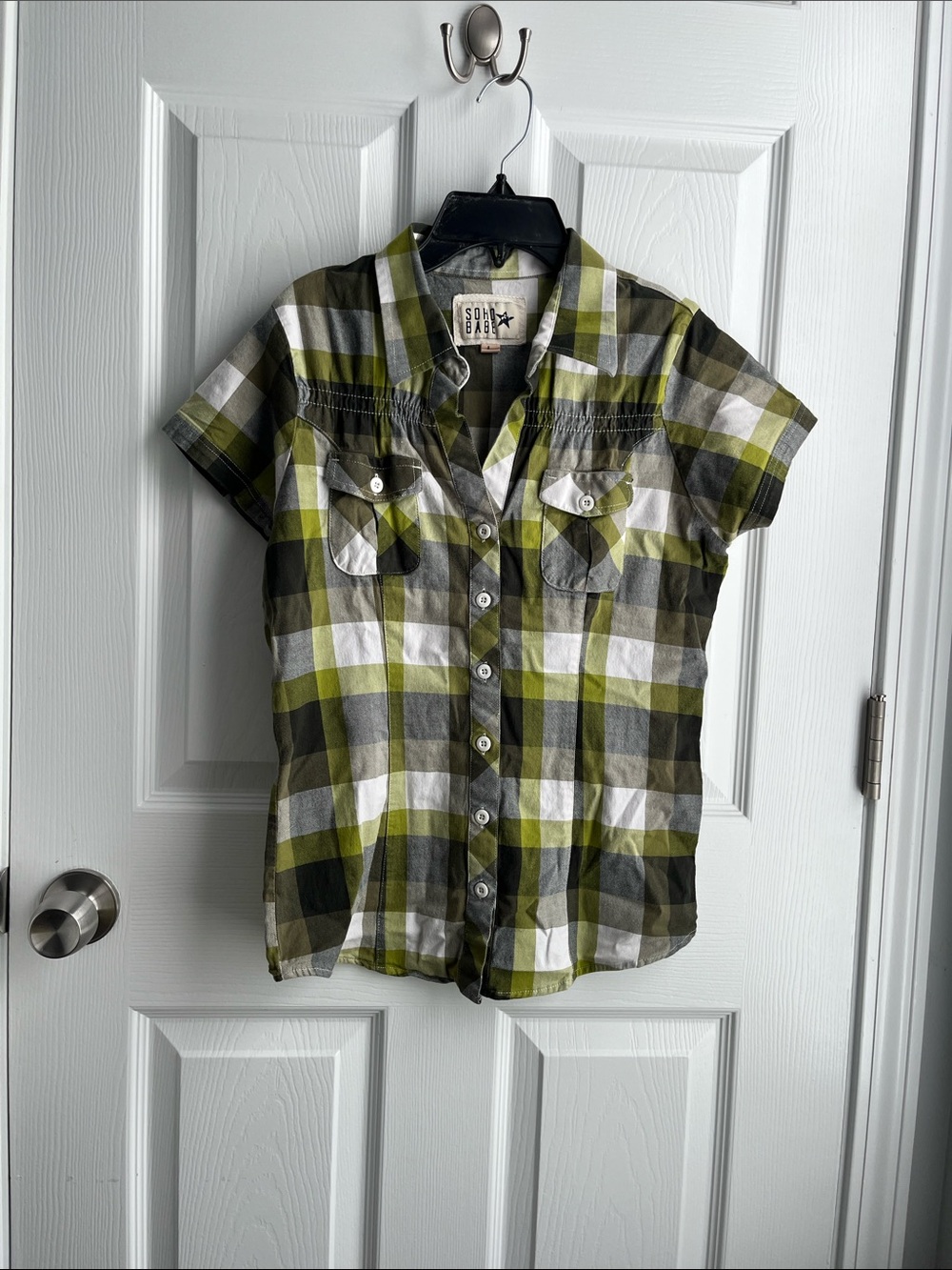 Vintage Soho Babe Green Plaid Button-Down Front Shirt